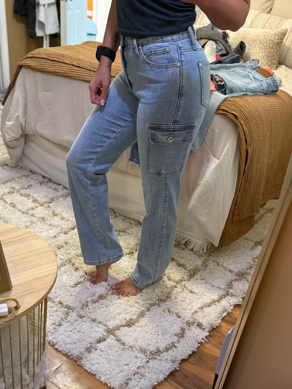 Special A Sz 1/25 Light Wash Cargo Jeans for Women - Casual Straight Leg